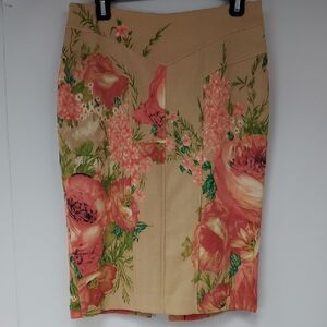 Tracy Reese 100% Wool Tan Floral Pencil Skirt